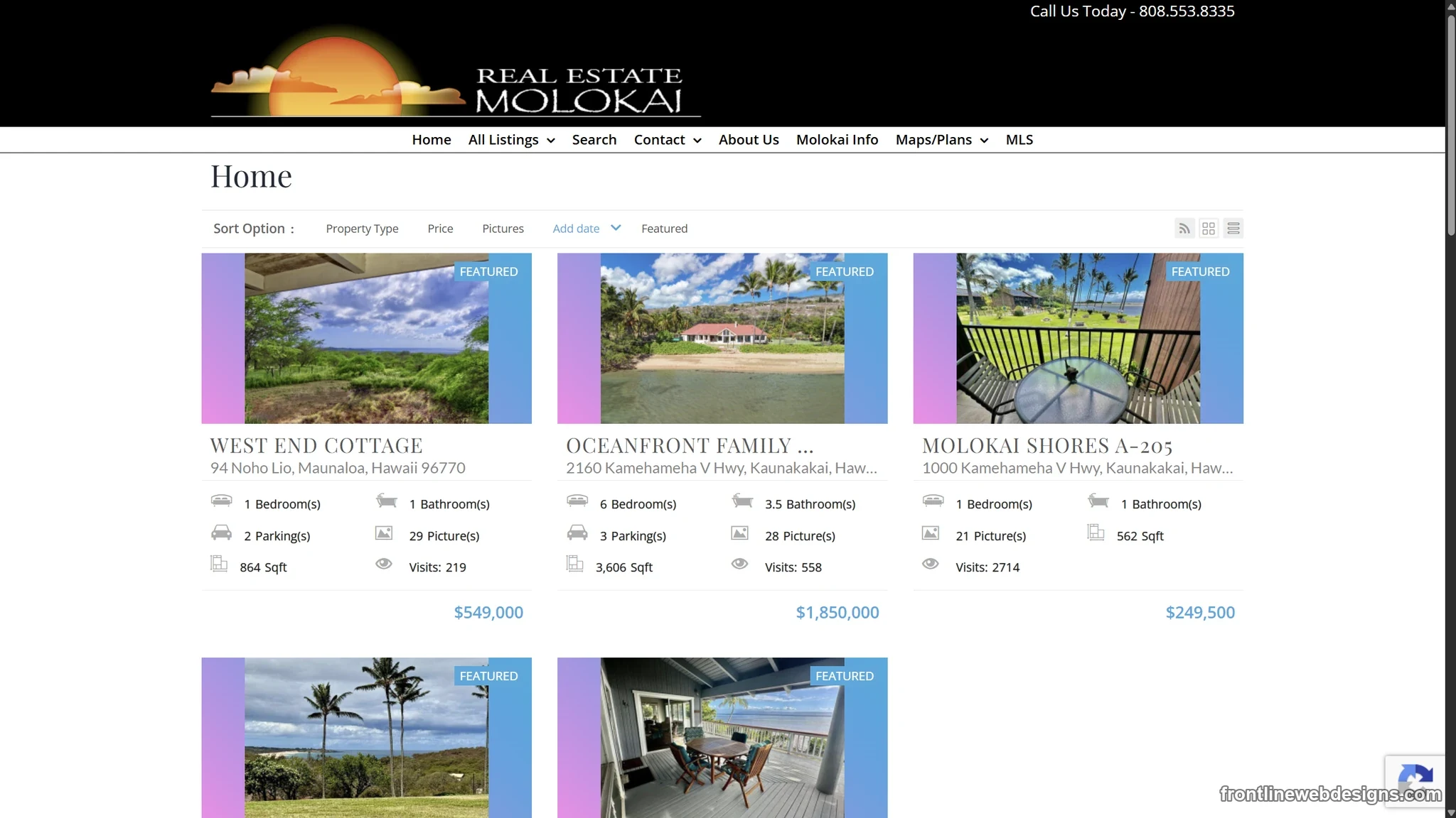 The old Real Estate on Molokai website, a dated listing grid with small photos