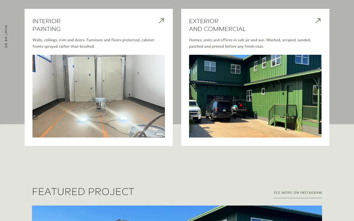 The Neizman Bros Interior painting and Exterior and commercial cards, each with a job photo